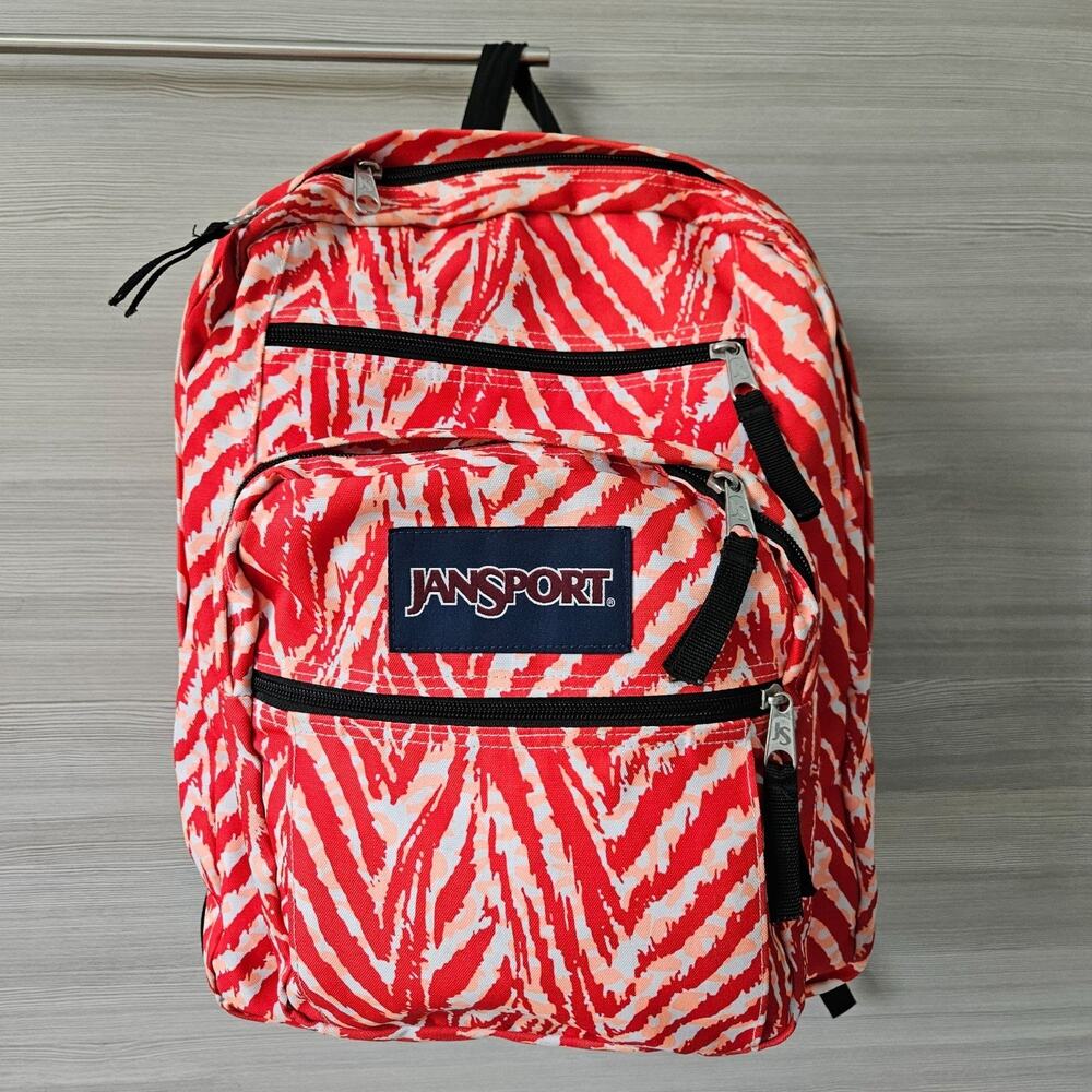Jansport Big‎ Student Backpack Red White Zebra Print School College Travel Bag